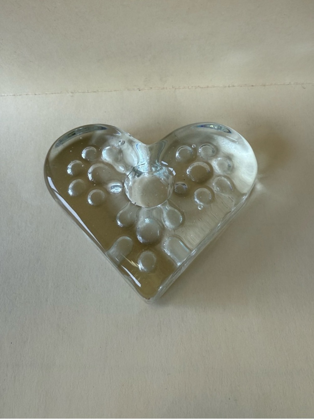 Vintage Hadeland Norway Full Lead Crystal Heart Candlestick Holder with Texture.